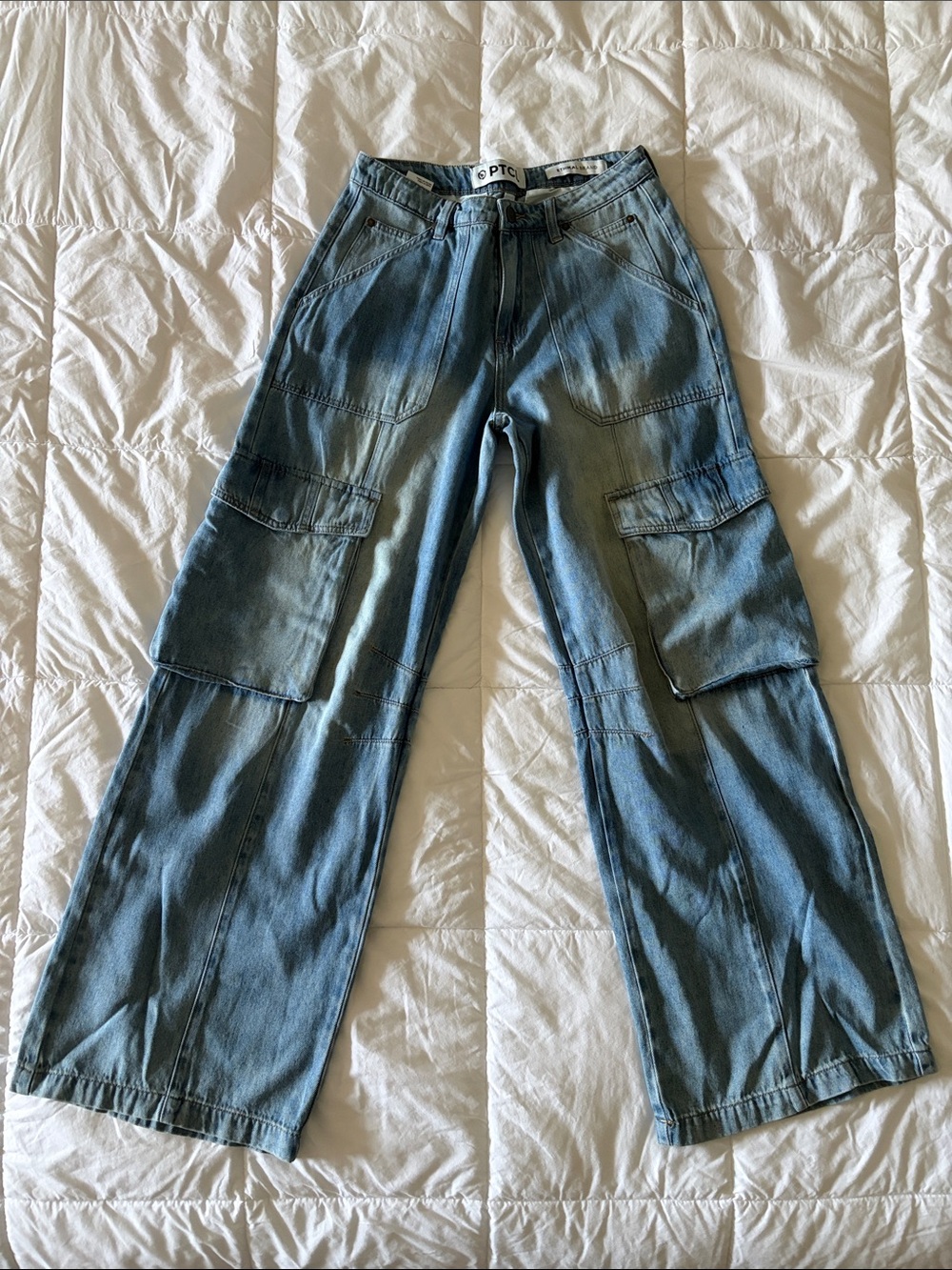 PTCL Women’s Blue Cargo Denim Pants Wide Leg